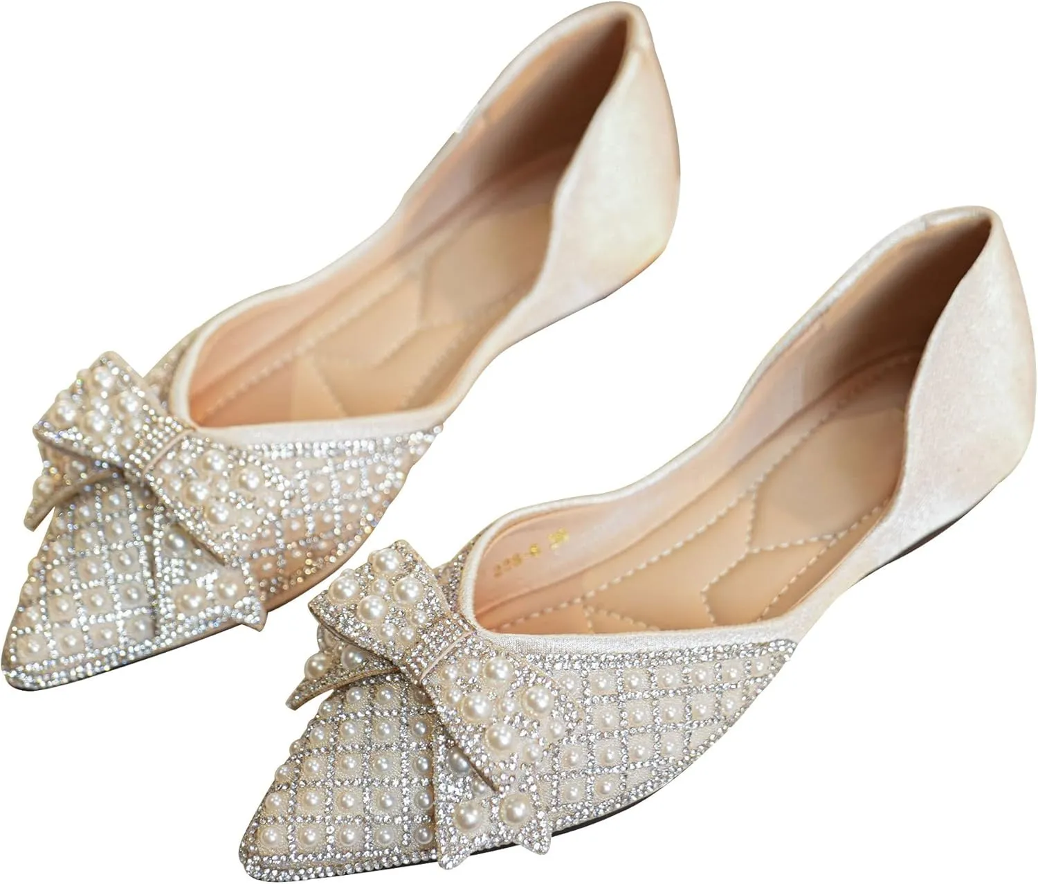 SAILING LU Sequins Flats Bow-Knot Shoes Women Dressy Pointed Toe Bridal Shoes for Wedding Comfortable Loafers Slip-ons