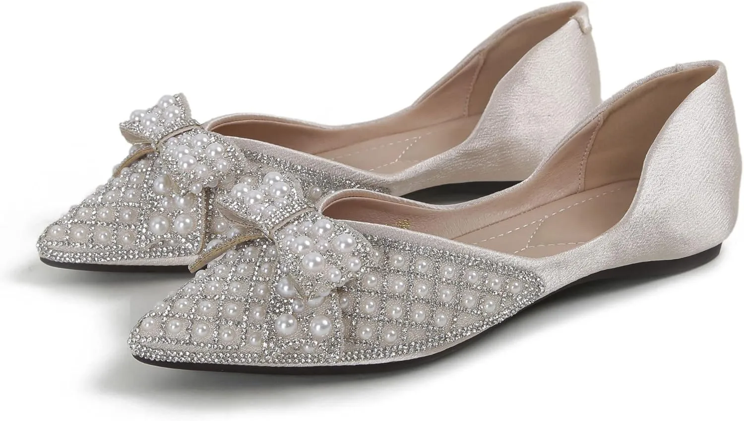 SAILING LU Sequins Flats Bow-Knot Shoes Women Dressy Pointed Toe Bridal Shoes for Wedding Comfortable Loafers Slip-ons