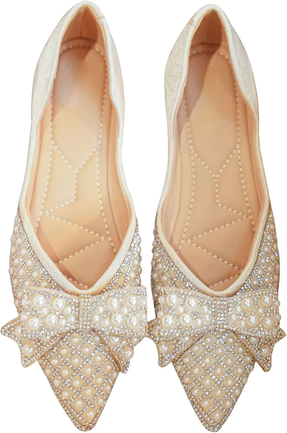 SAILING LU Sequins Flats Bow-Knot Shoes Women Dressy Pointed Toe Bridal Shoes for Wedding Comfortable Loafers Slip-ons