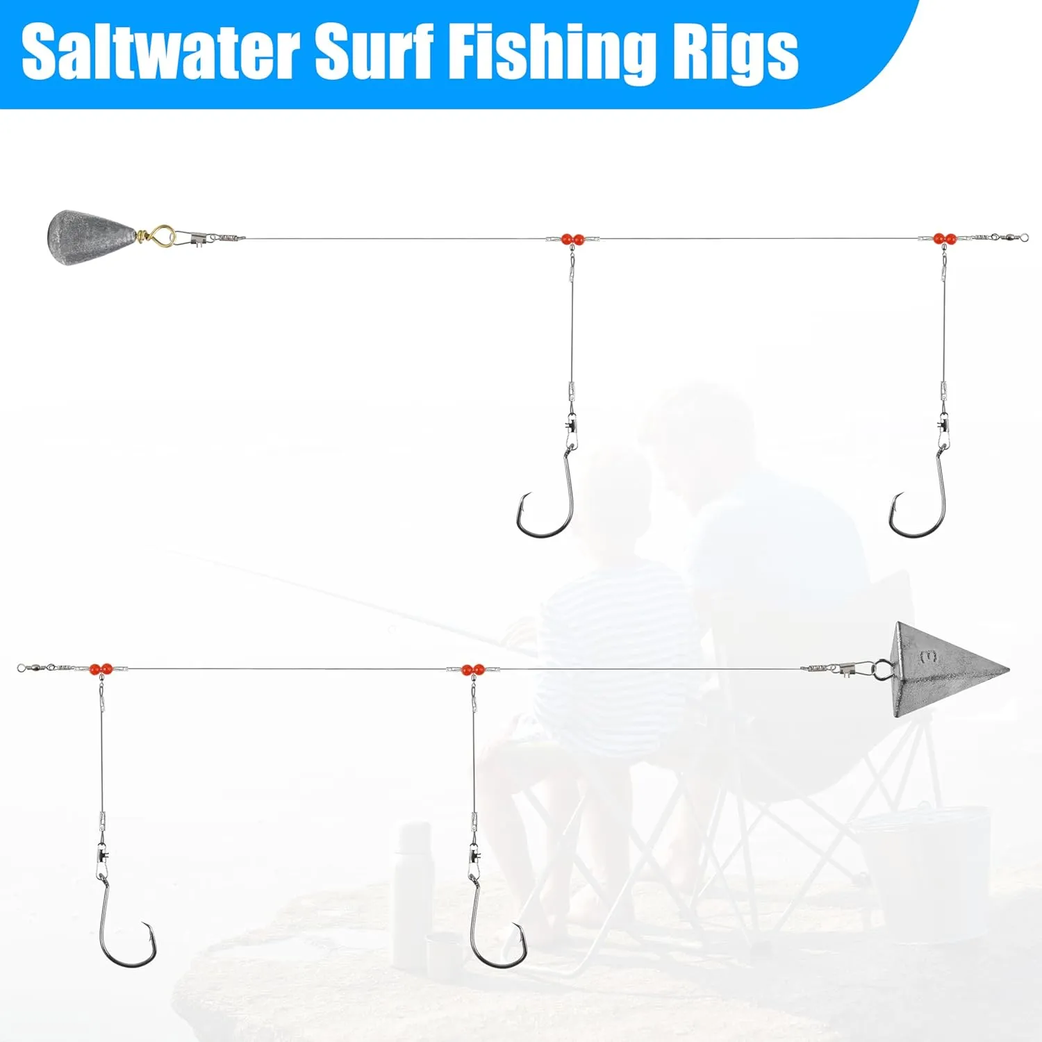 Saltwater Surf Fishing Tackle Kit - Saltwater Surf Fishing Rigs Include Wire Leader Pyramid Sinker Weight Bass Casting Sinker Circle Hooks Accessories