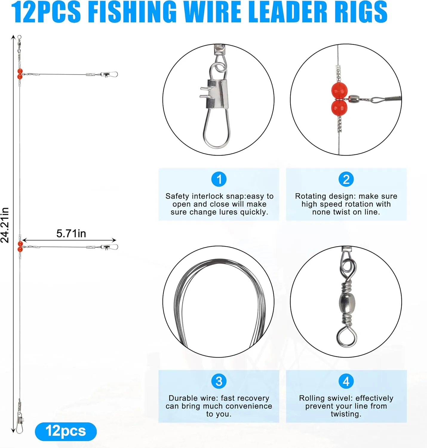 Saltwater Surf Fishing Tackle Kit - Saltwater Surf Fishing Rigs Include Wire Leader Pyramid Sinker Weight Bass Casting Sinker Circle Hooks Accessories