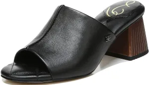 Sam Edelman Sonya Black Leather Sculptural Slip On Open Toe Block Heeled Sandals