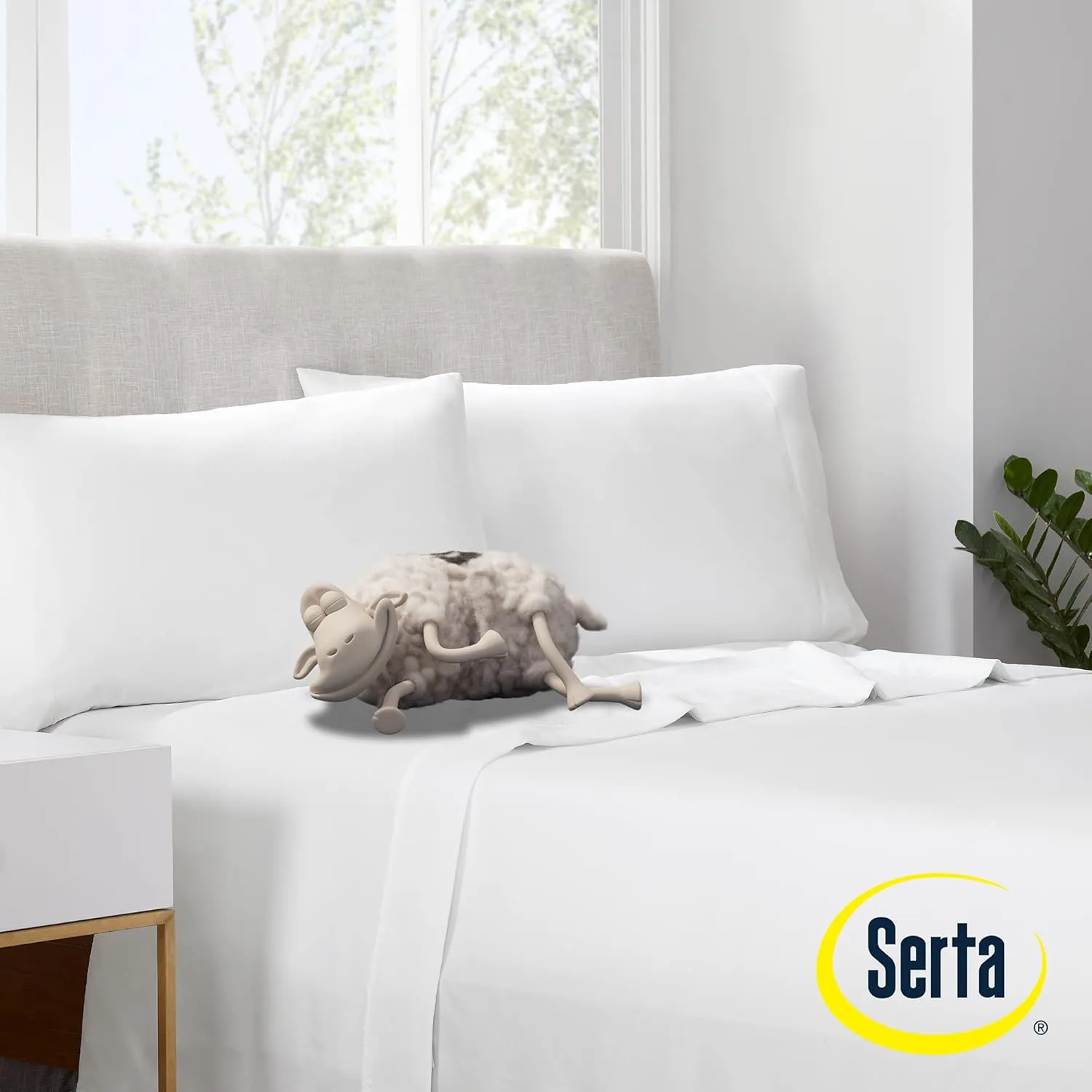 Serta Simply Clean Super Soft Hypoallergenic Stain Resistant Deep Pocket 3 Pieces Solid Bed Sheet Set, Twin, White