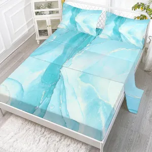 Sheet Set Blue Marble: Twin Size Aqua Blue Bed Sheets for Teen Girls Kids Women Deep Pocket Baby Blue Marbling 3PC Bedding Sets with 1 Flat Sheet & 1 Fitted Sheet & 1 Pillow Case