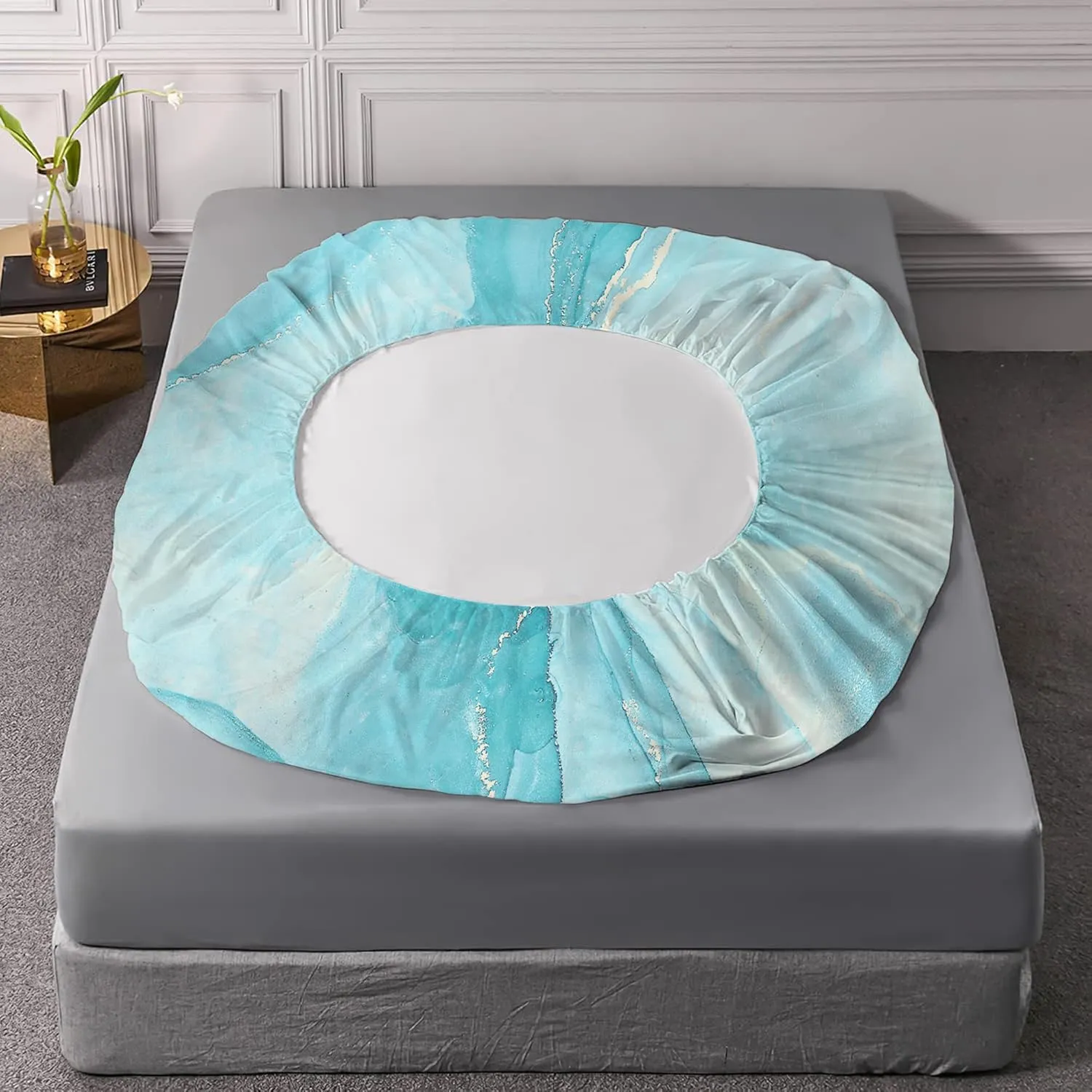 Sheet Set Blue Marble: Twin Size Aqua Blue Bed Sheets for Teen Girls Kids Women Deep Pocket Baby Blue Marbling 3PC Bedding Sets with 1 Flat Sheet & 1 Fitted Sheet & 1 Pillow Case
