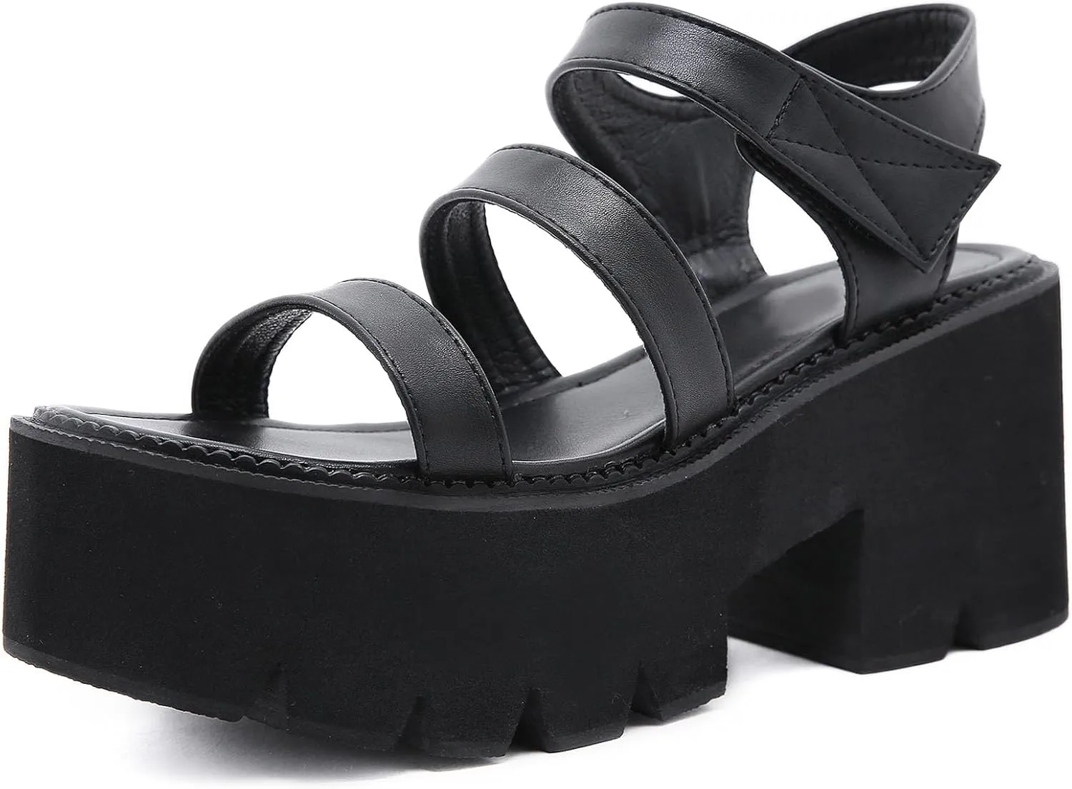 SHEMEE Chunky Platform Gladiator Roman Sandals Women Black Punk Goth Shoes Multi Strap Lightweight Fisherman Wedge Sandal