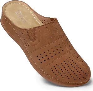 SHIBEVER Clogs for Womens Mules Shoes: Slip-On Flat Mule Shoes - Closed Toe Sandals Comfortable