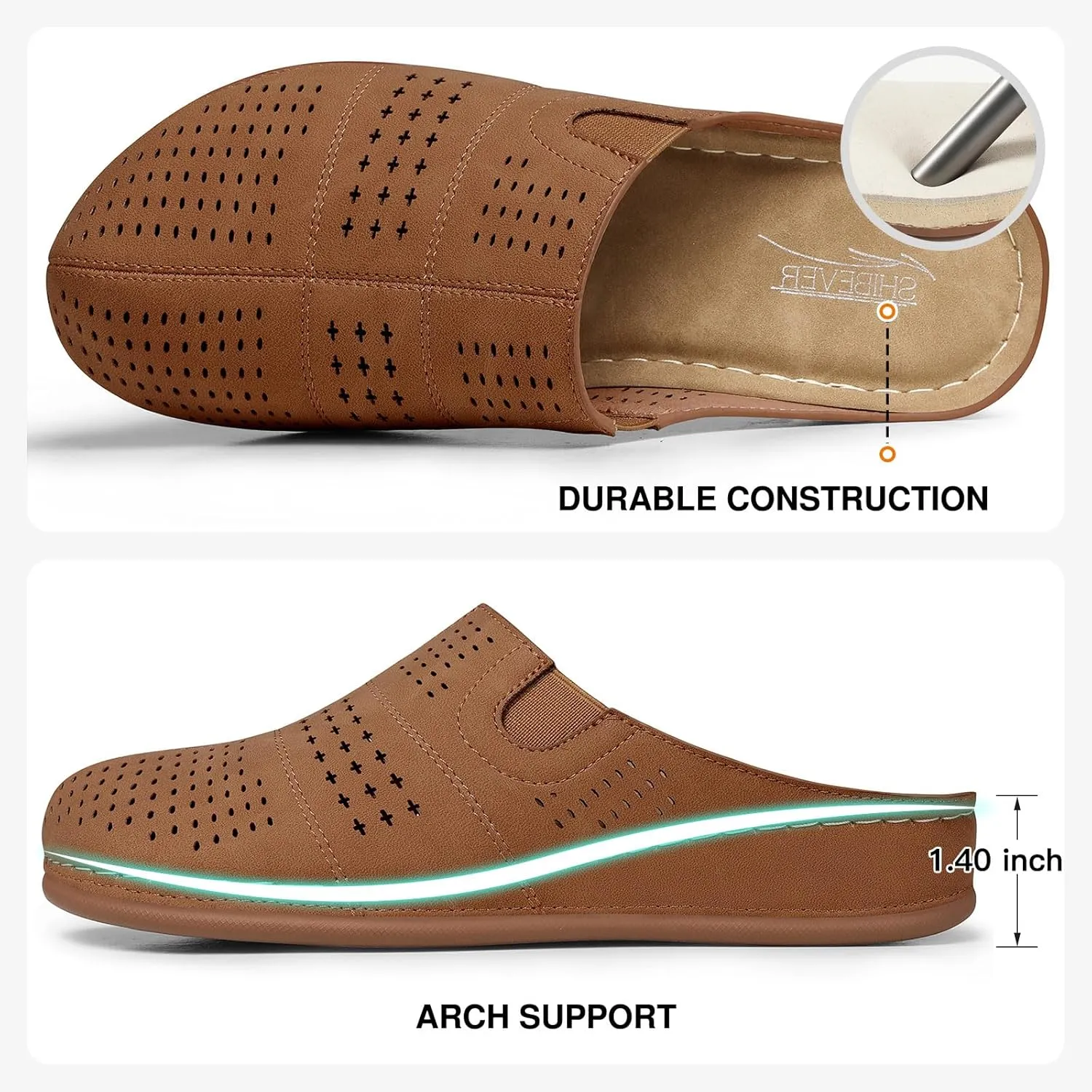 SHIBEVER Clogs for Womens Mules Shoes: Slip-On Flat Mule Shoes - Closed Toe Sandals Comfortable