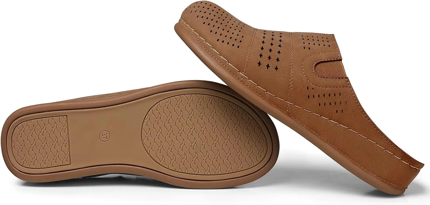 SHIBEVER Clogs for Womens Mules Shoes: Slip-On Flat Mule Shoes - Closed Toe Sandals Comfortable