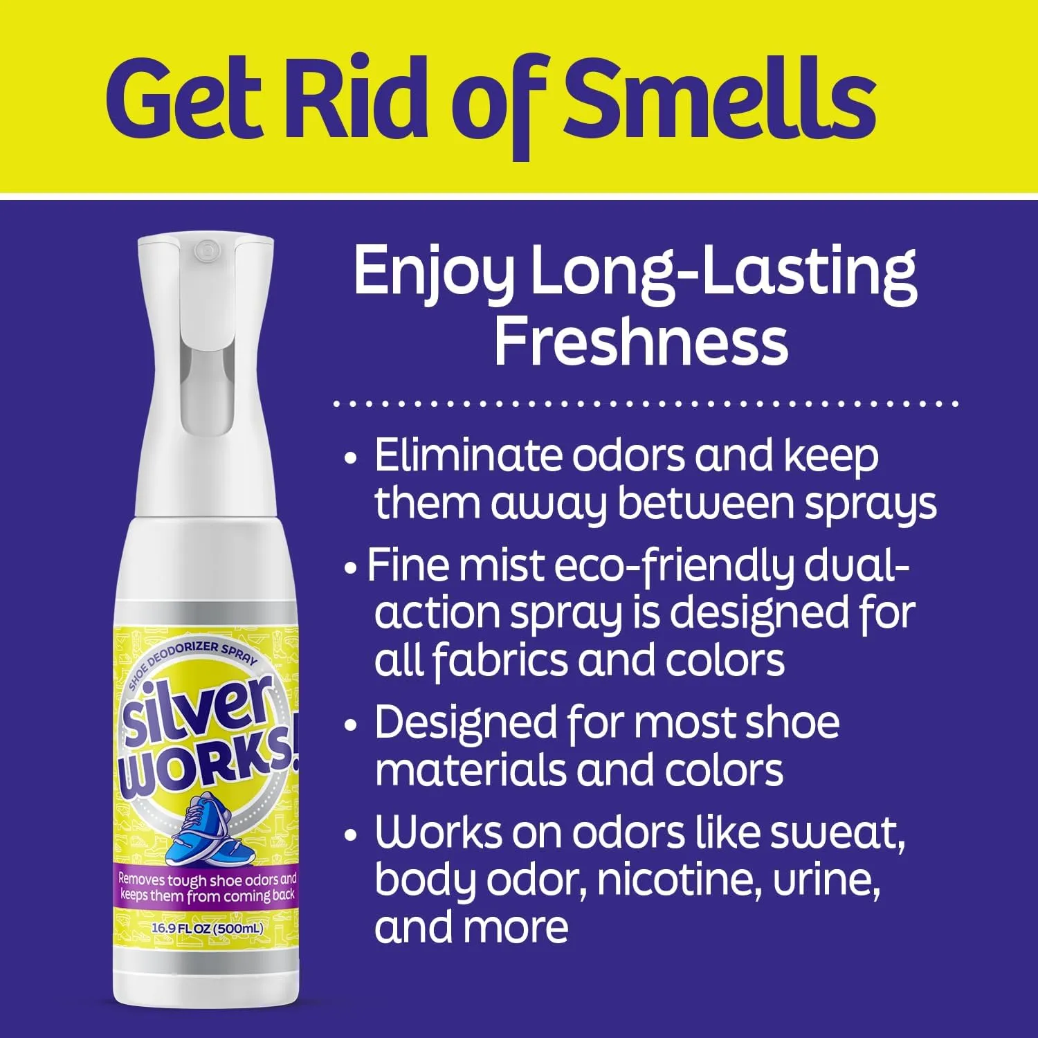 Shoe Deodorizer Spray For Smelly Shoes - Shoe Odor Elimination Spray - Shoe Odor Spray - Boot, Sneaker, Shoe Smell Eliminator - Stinky Shoes Odor Eliminator, Shoe Freshener Spray -16.9oz