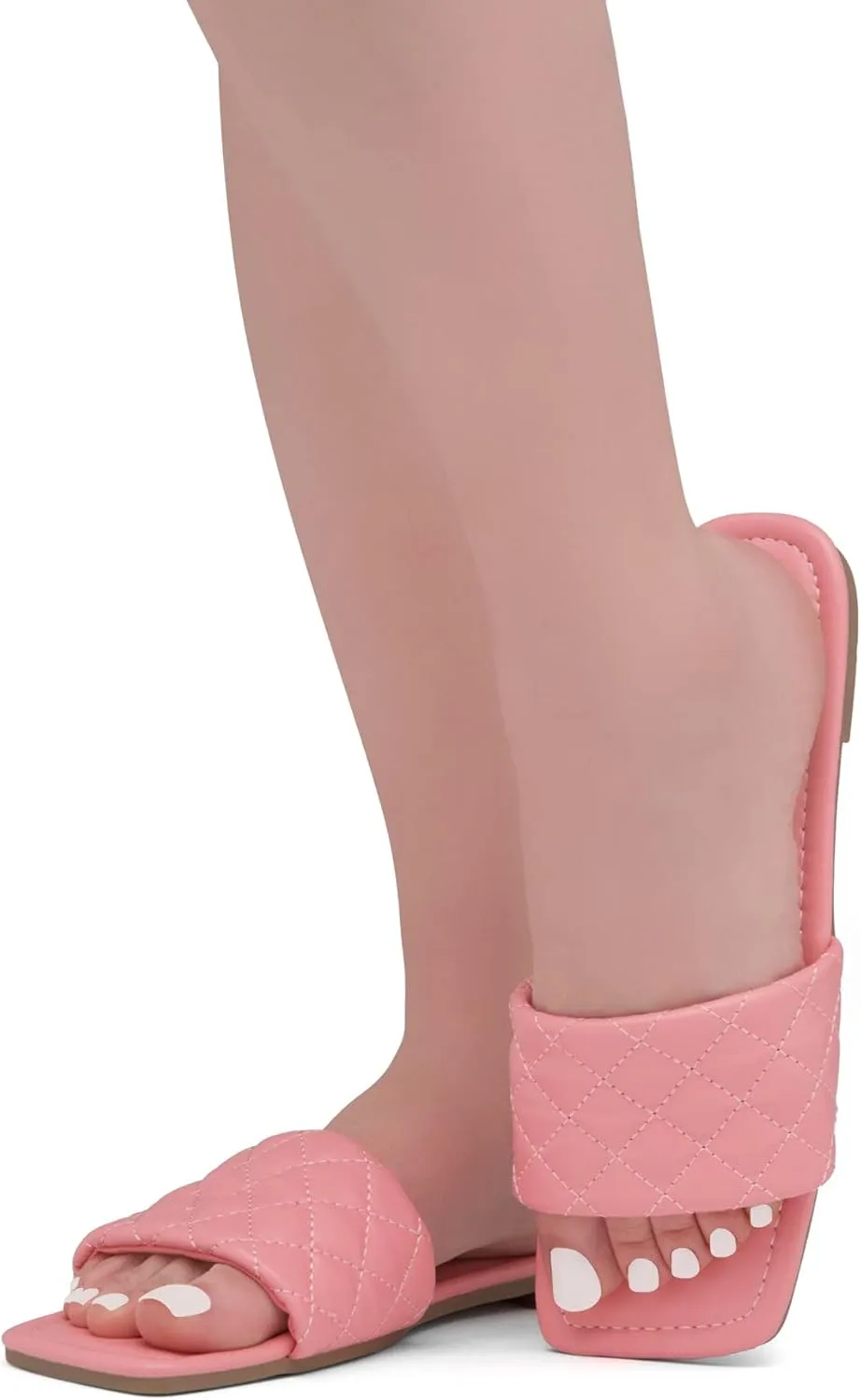 Shoe Land Anisha Women's Flat Sandals, Fashion Slides with Square Open Toe, Quilted Single Band Dressy Sandals, Slip-On Slippers for Summer, Daily Wear, Prom, and Party