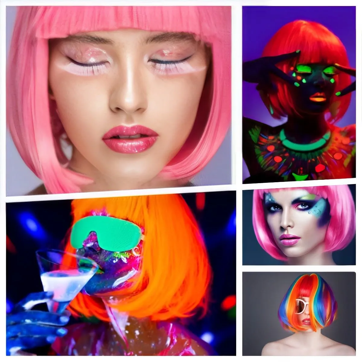 Short Bob Hair Wigs Straight with Flat Bangs Synthetic Colorful Cosplay Daily Party Neon Wig for Women   Free Wig Cap 13" Natural As Real