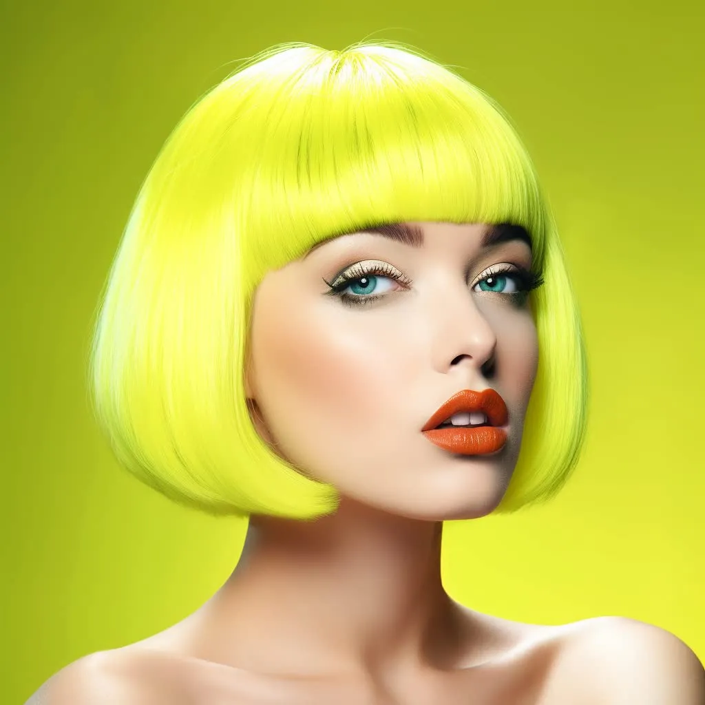 Short Bob Hair Wigs Straight with Flat Bangs Synthetic Colorful Cosplay Daily Party Neon Wig for Women   Free Wig Cap 13" Natural As Real