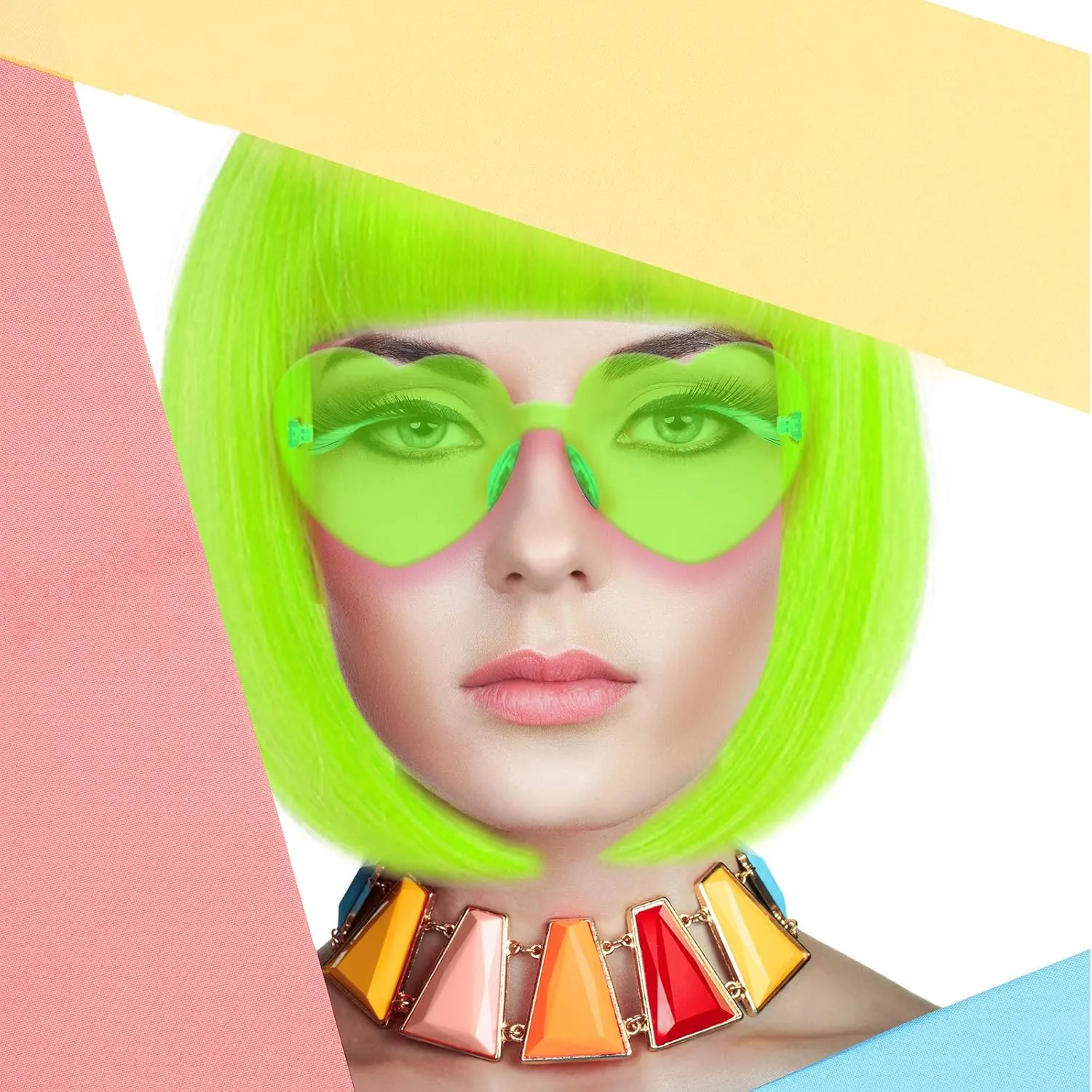 Short Bob Hair Wigs Straight with Flat Bangs Synthetic Colorful Cosplay Daily Party Neon Wig for Women   Free Wig Cap 13" Natural As Real