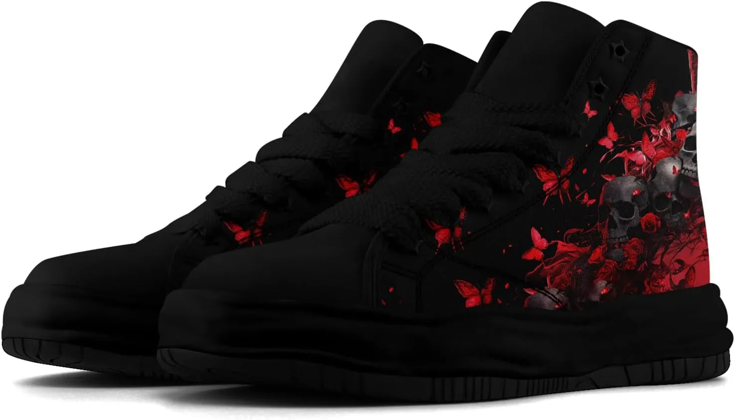 Skull High-Top Canvas Sneakers for Men Women Casual Comfortable Skateboarding Shoes, Gothic Design,Non-Slip Tennis Sneaker