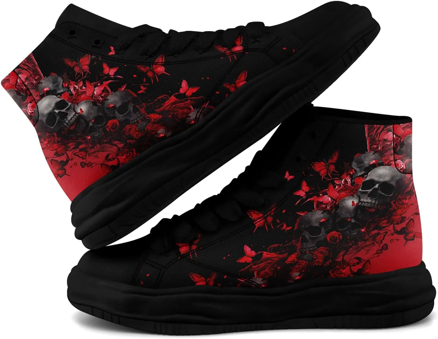 Skull High-Top Canvas Sneakers for Men Women Casual Comfortable Skateboarding Shoes, Gothic Design,Non-Slip Tennis Sneaker