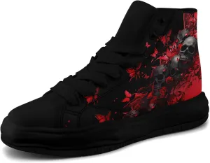 Skull High-Top Canvas Sneakers for Men Women Casual Comfortable Skateboarding Shoes, Gothic Design,Non-Slip Tennis Sneaker