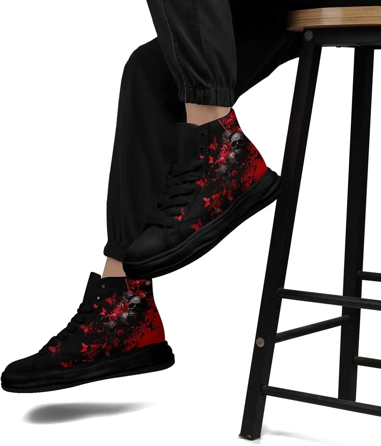 Skull High-Top Canvas Sneakers for Men Women Casual Comfortable Skateboarding Shoes, Gothic Design,Non-Slip Tennis Sneaker