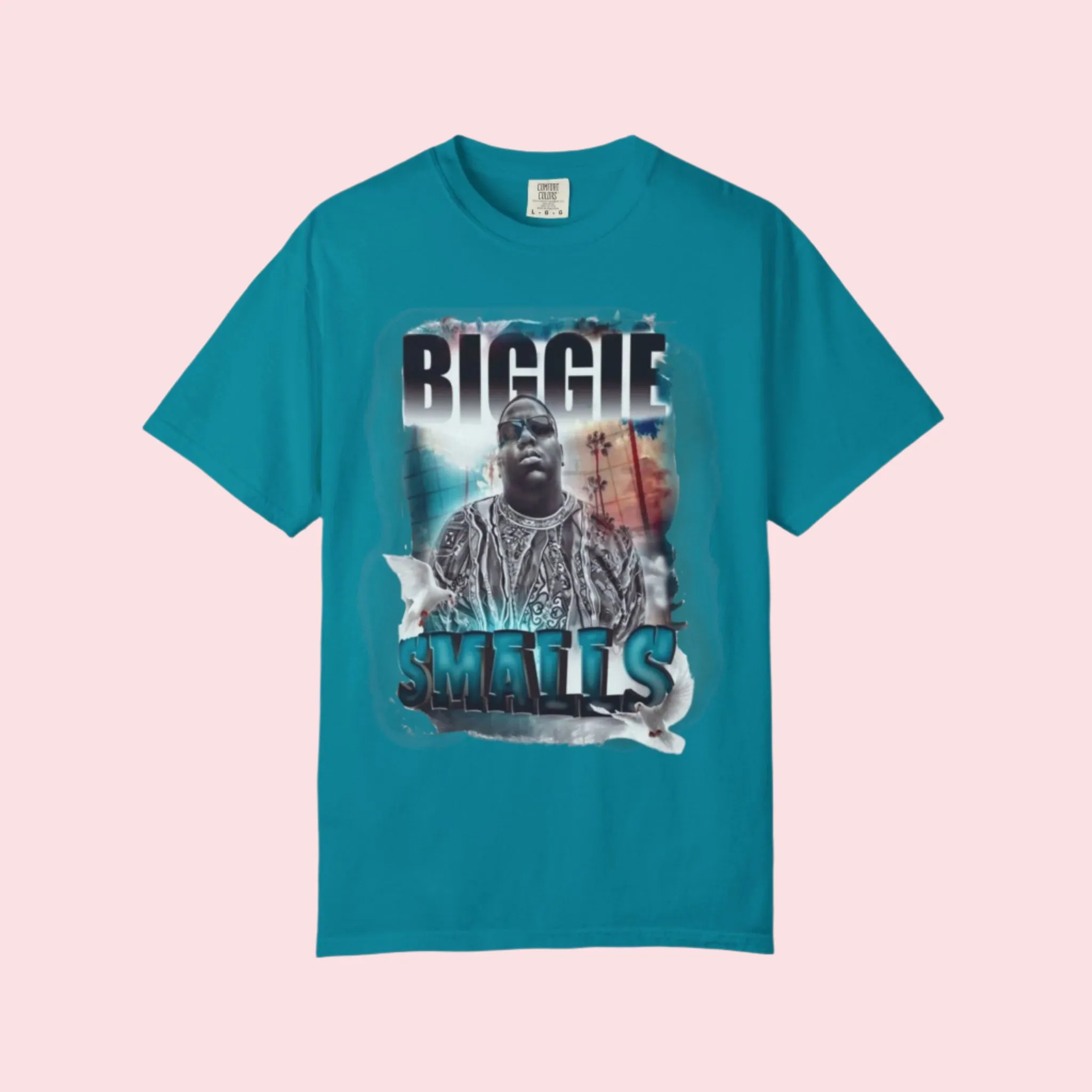 Sky’s the Limit – Biggie Smalls Sneaker Match Tee (Aqua or Black) New Balance 480 Athletic Shoe - Airy Teal / White, JORDAN 1 Low Se Homage Split Bright Spruce