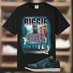 Sky’s the Limit – Biggie Smalls Sneaker Match Tee (Aqua or Black) New Balance 480 Athletic Shoe - Airy Teal / White, JORDAN 1 Low Se Homage Split Bright Spruce