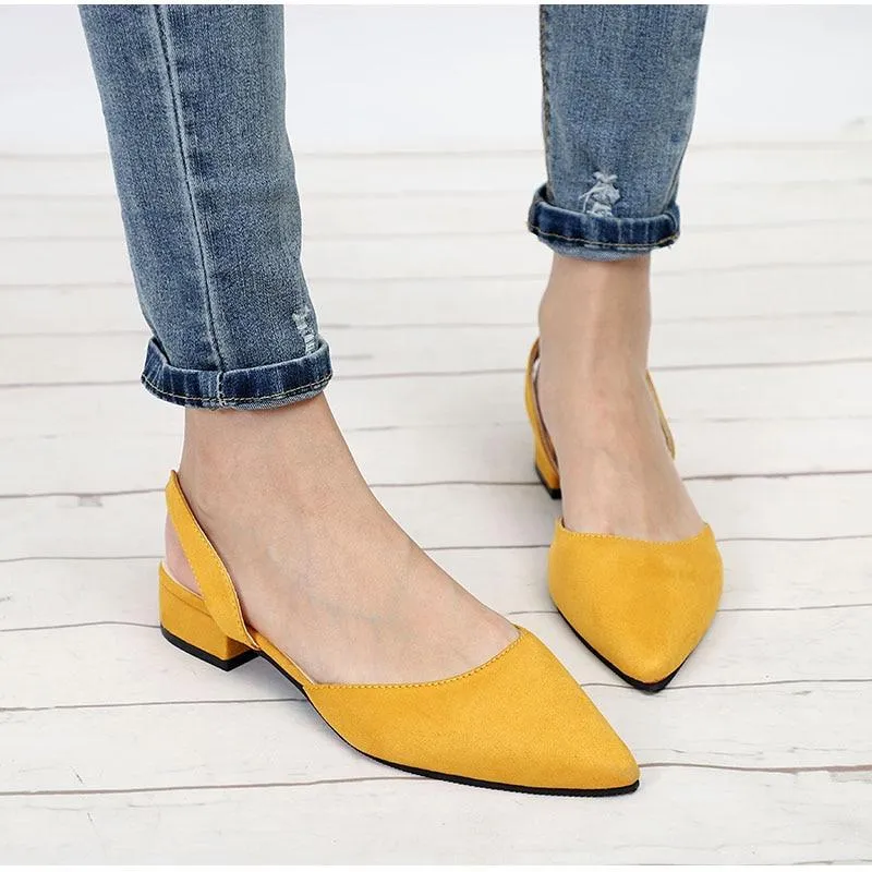 Slingback Flock Casual Footwear Pointed Toe Elegant Low Flat shoes