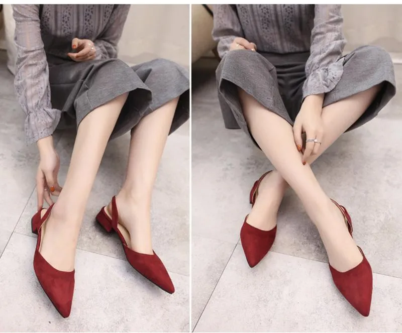 Slingback Flock Casual Footwear Pointed Toe Elegant Low Flat shoes