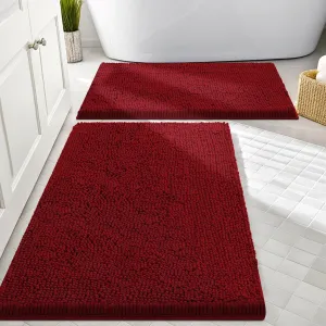 Smiry Bathroom Rugs Sets 2 Piece, Soft Absorbent Chenille Machine Washable Non Slip Shaggy Bath Rug Set for Tub, Shower, and Floor (30x20 24x16, Burgundy)