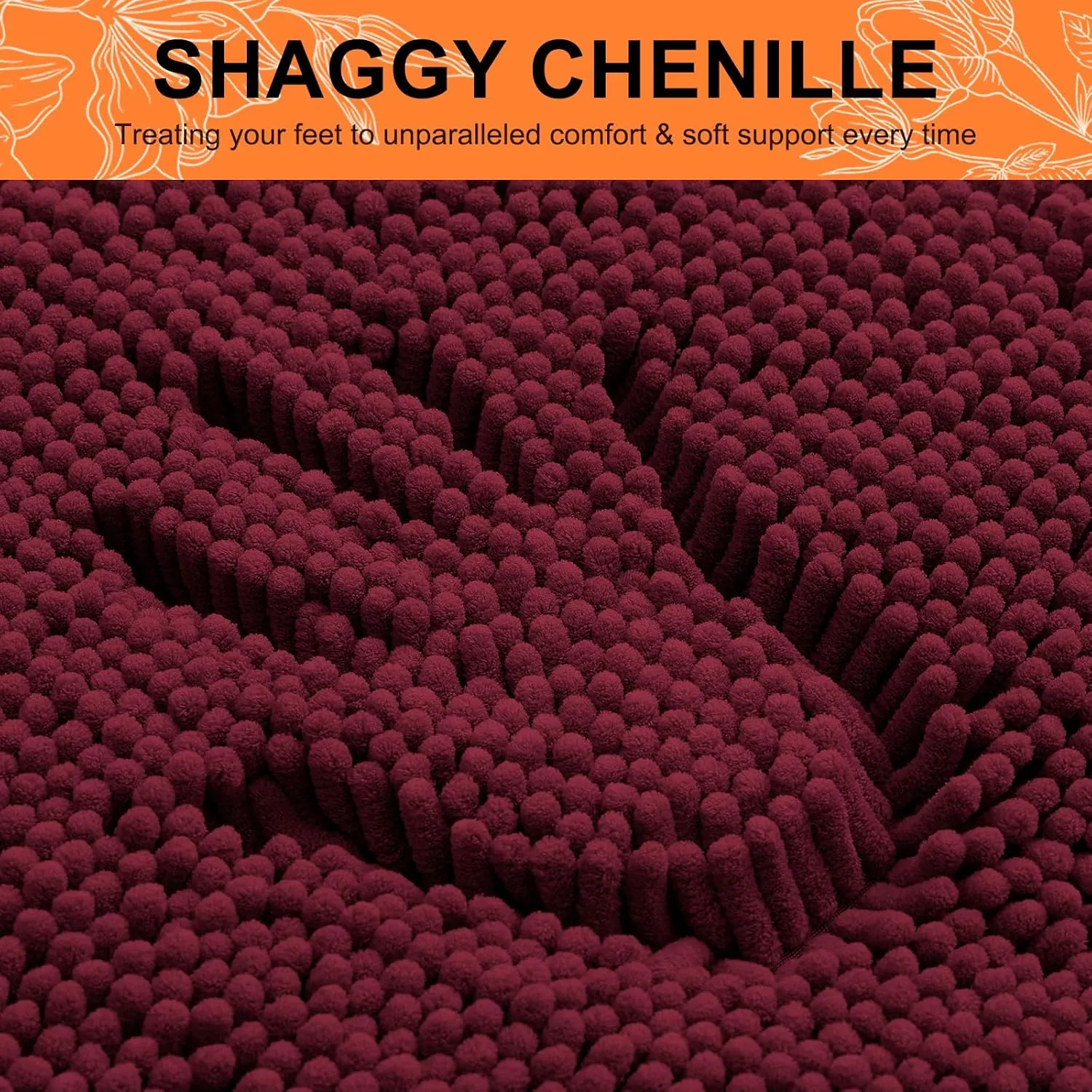 Smiry Bathroom Rugs Sets 2 Piece, Soft Absorbent Chenille Machine Washable Non Slip Shaggy Bath Rug Set for Tub, Shower, and Floor (30x20 24x16, Burgundy)