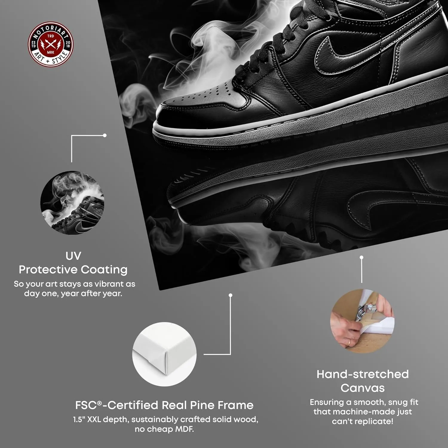 Smoking Sneaker Style Canvas Black and White Art Prints by Notoriart, Gallery Wrapped, 10" x 15"