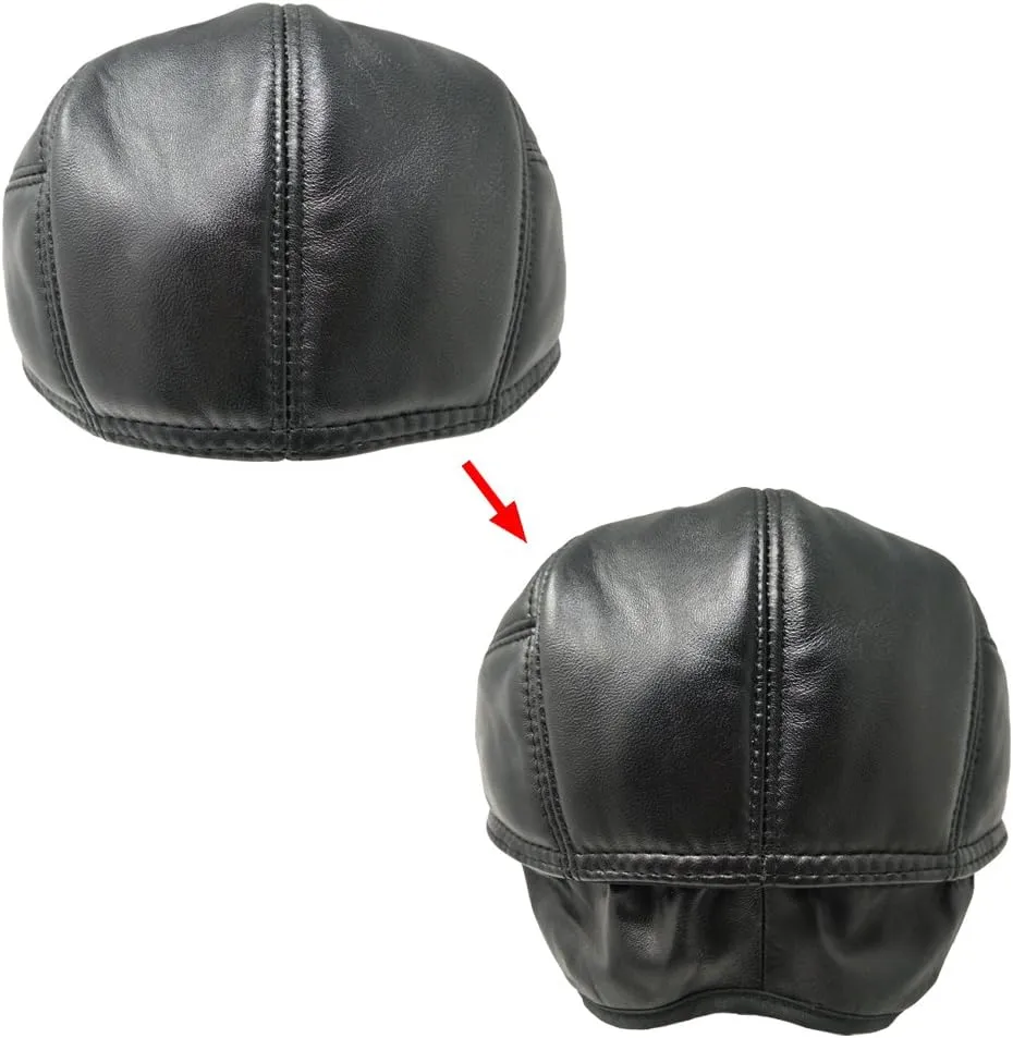 Soft Lambskin Leather Flat Cap Gatsby Newsboy Driving Warm Winter Ivy Hat