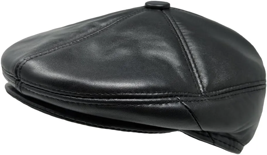 Soft Lambskin Leather Flat Cap Gatsby Newsboy Driving Warm Winter Ivy Hat