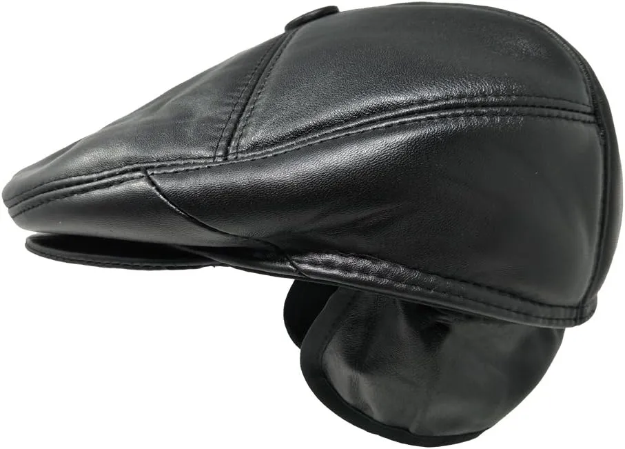 Soft Lambskin Leather Flat Cap Gatsby Newsboy Driving Warm Winter Ivy Hat