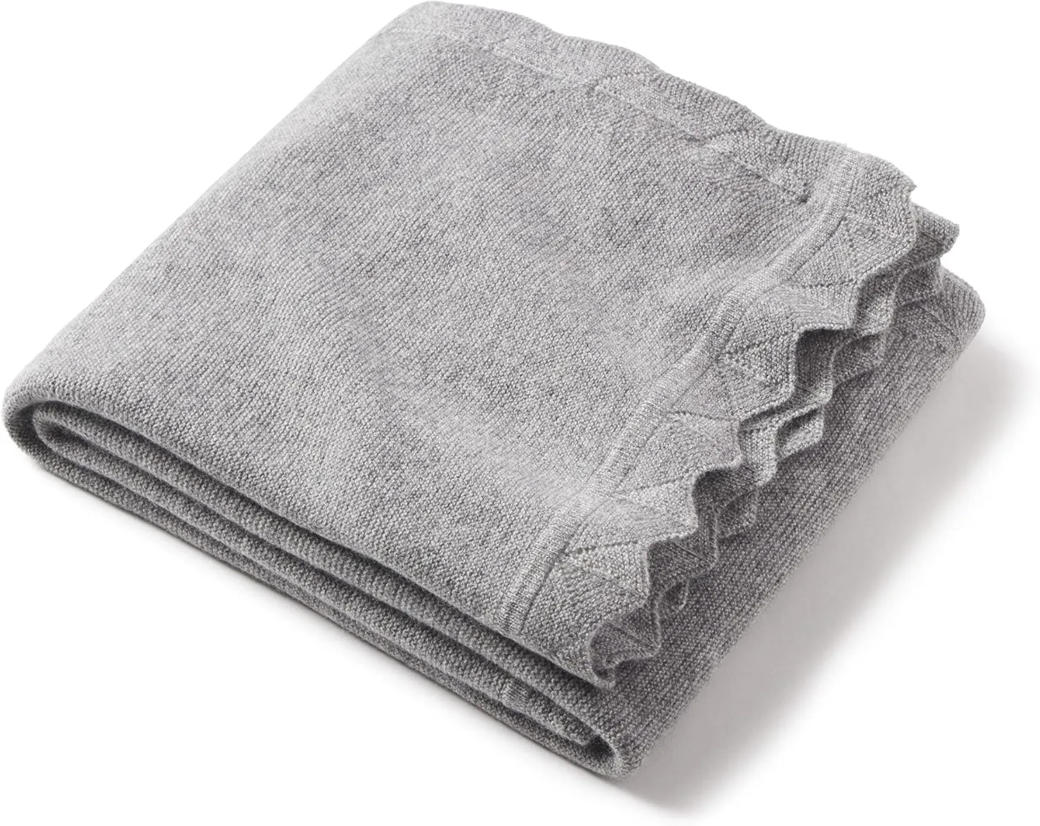 State Cashmere Luxe Scalloped Hem Lightweight Throw Blanket 100% Pure Cashmere Ultra Soft Accent Blanket for Couch, Sofa, & Bed (Pale Charcoal, 40"x30")