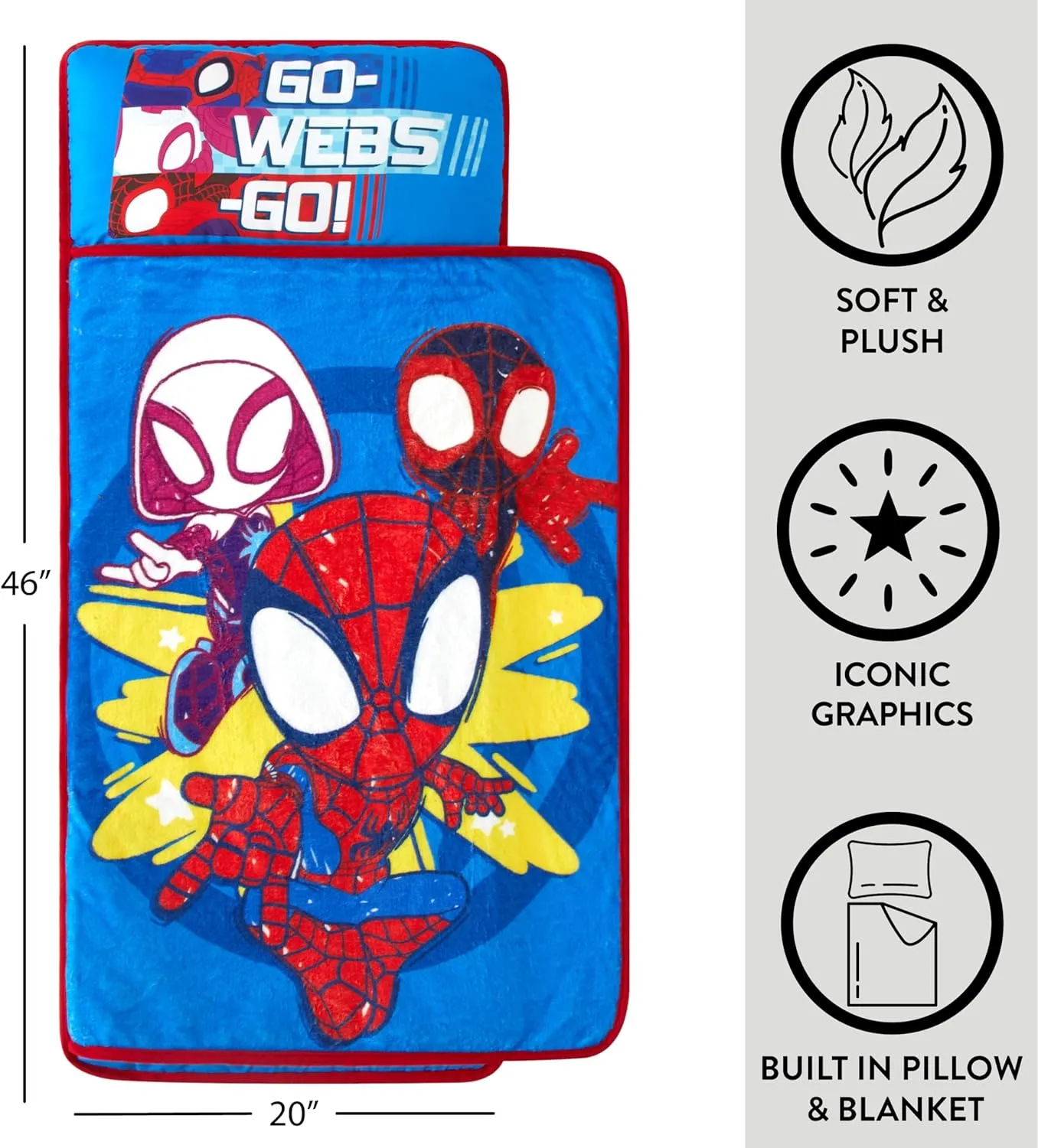 Super Soft Plush Toddler Quilted Nap Mat with Built in Blanket and Pillow