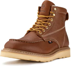 SUREWAY 6 in Mens Soft Toe Work Boots for Men-Full Grain Leather,Goodyear,Non-Slip EH Safety Industial Construction Wedge Moc Toe Work Boots/Shoes,Soft Toe Tobacco,Size 6.5