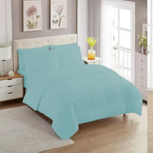 Sweet Home Collection 7 Piece Comforter Set Bag Solid Color All Season Soft Down Alternative Blanket & Luxurious Microfiber Bed Sheets, Misty Blue, Twin (Pack of 4, 28 Count Total)