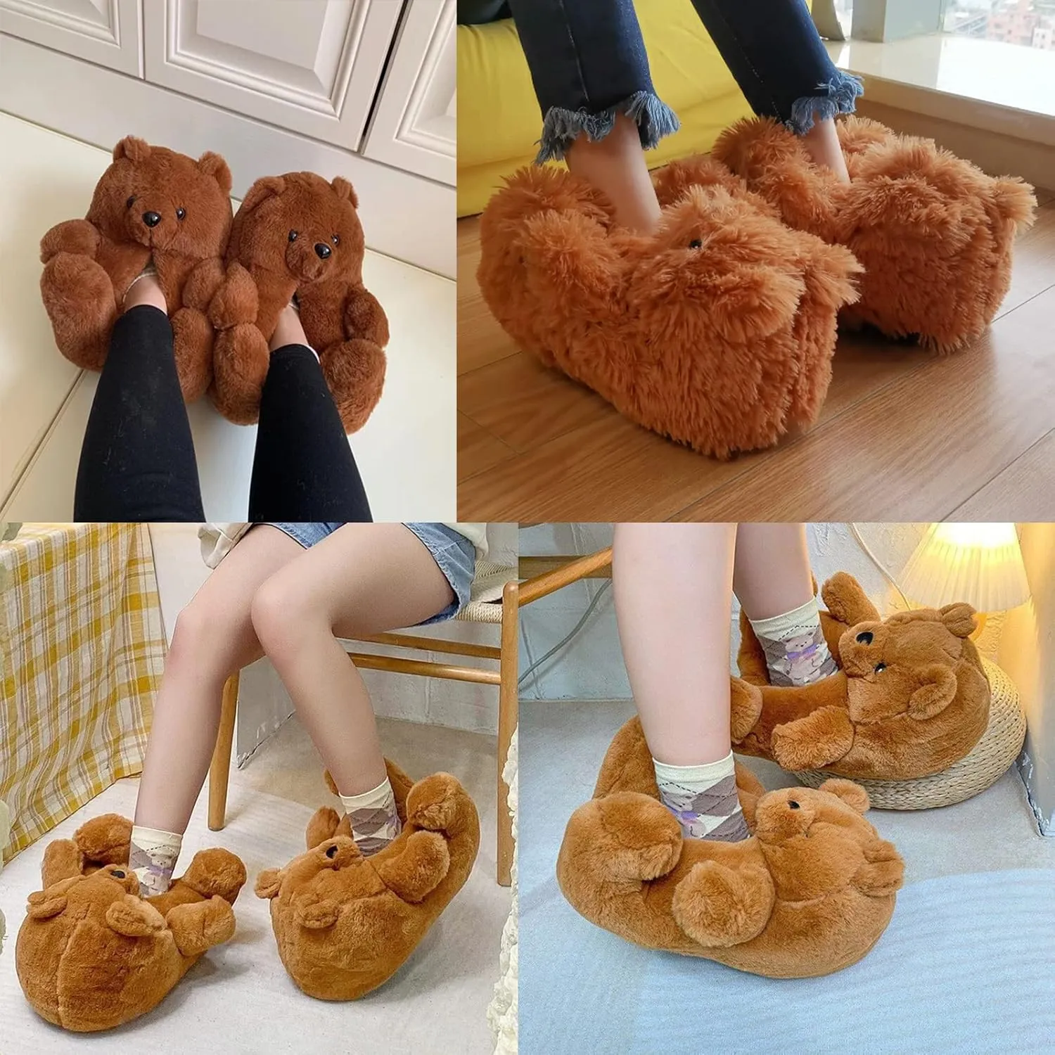 Teddy Bears Slippers For Women Fluffy Shoe Cute House Animal Slippers Fuzzy Cartoon Character Mama Bear Sneaker Slippers Christmas Valentine Birthday Gifts