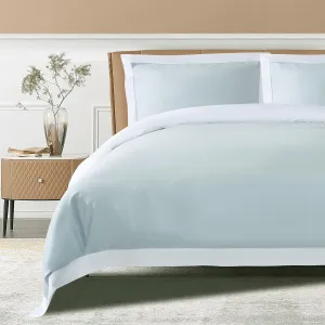 THE COTTON & SILK 100% Luxury Long-Staple Cotton Duvet Cover Set - Soft & Breathable, Queen Size, Misty Blue   White (1 Duvet Cover with Corner Ties & Hidden Zipper, 2 Pillow Shams)