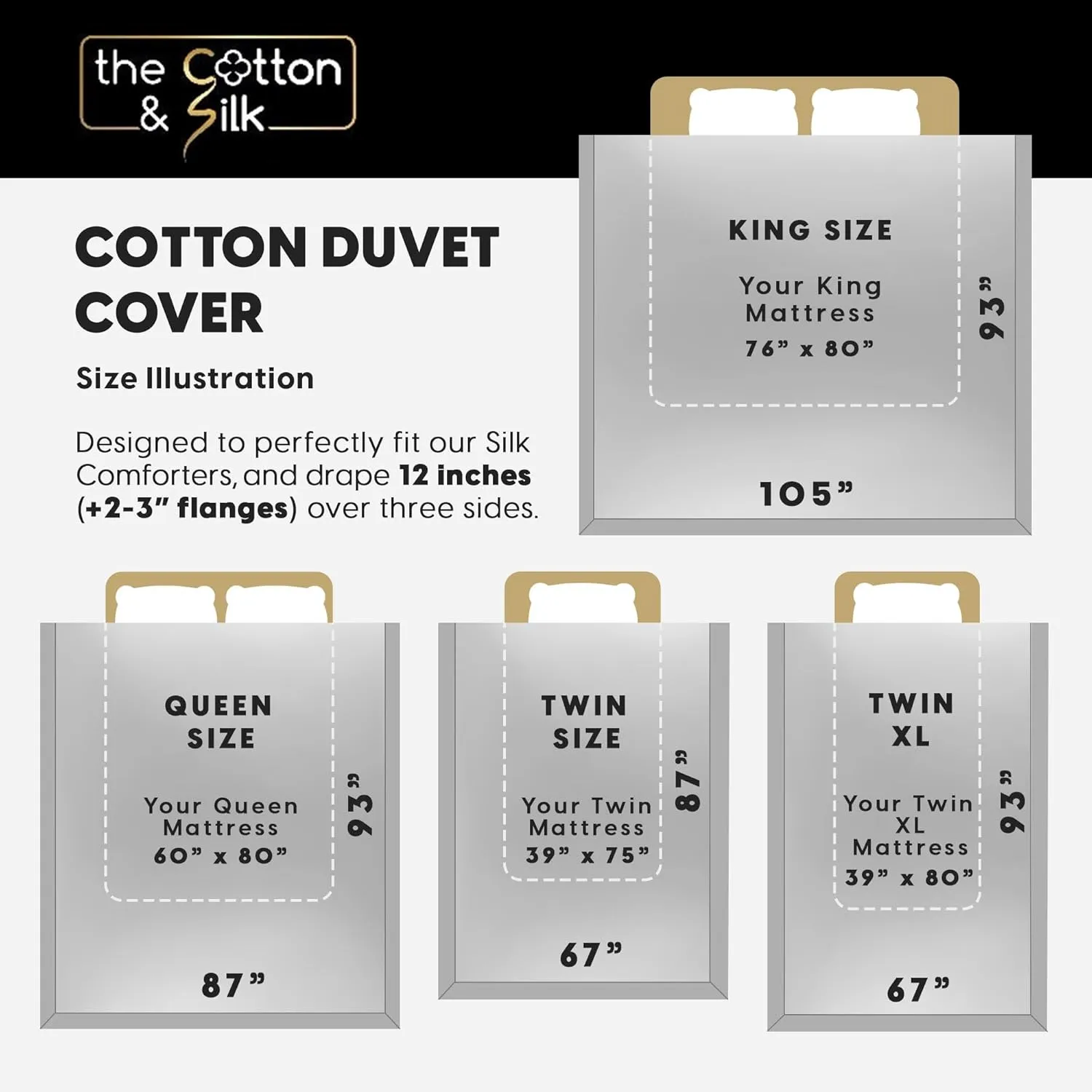 THE COTTON & SILK 100% Luxury Long-Staple Cotton Duvet Cover Set - Soft & Breathable, Queen Size, Misty Blue   White (1 Duvet Cover with Corner Ties & Hidden Zipper, 2 Pillow Shams)