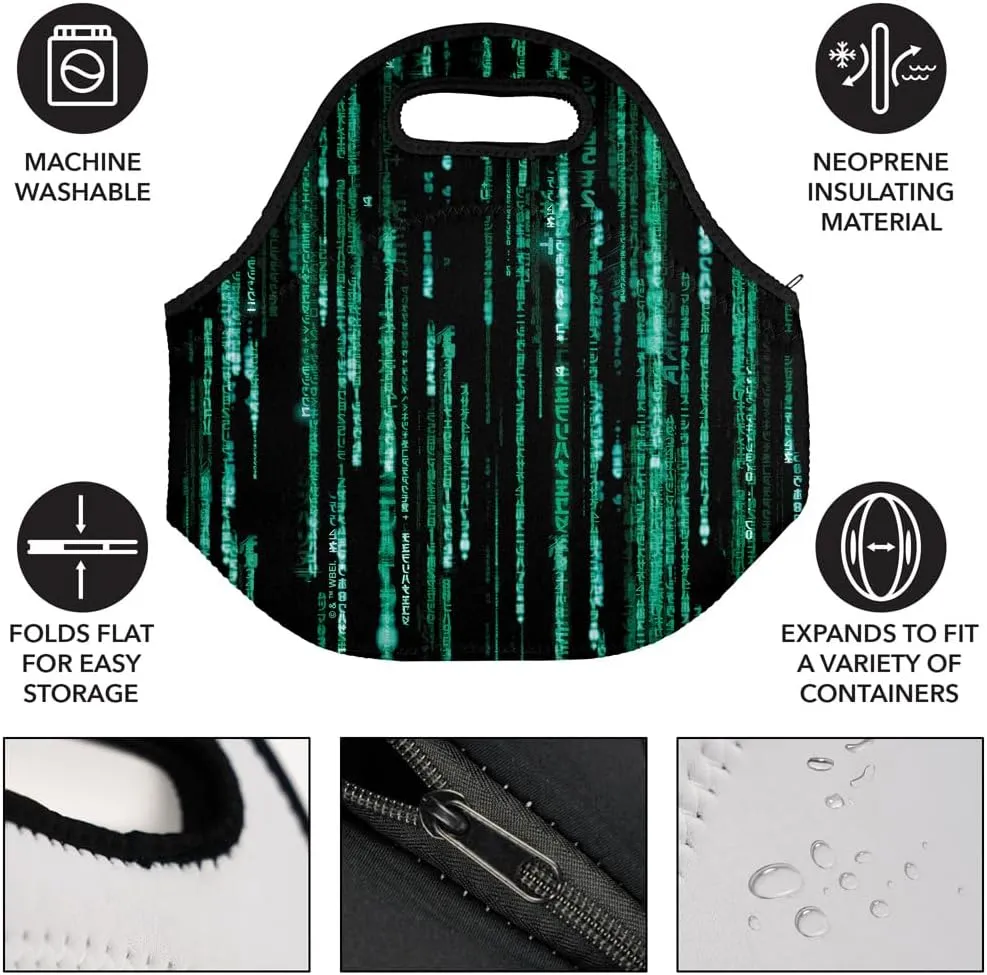 The Matrix Code Soft Neoprene Lunch Bag, Lightweight, Insulated, Reusable for School, Work, Office