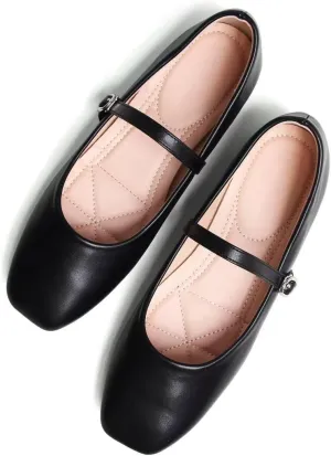 TN TANGNEST Leather Flats for Women Comfortable Square Toe Slip On Flats Soft Work Flats Retro Mary Jane Flats