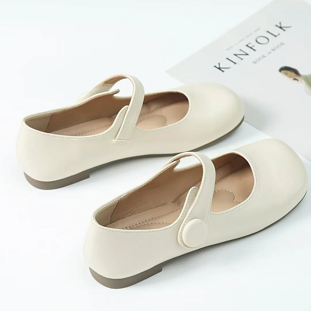 TN TANGNEST Women's Flats Classical Square Toe One Line Strap Mary Jane Flats Soft Slip On Flats