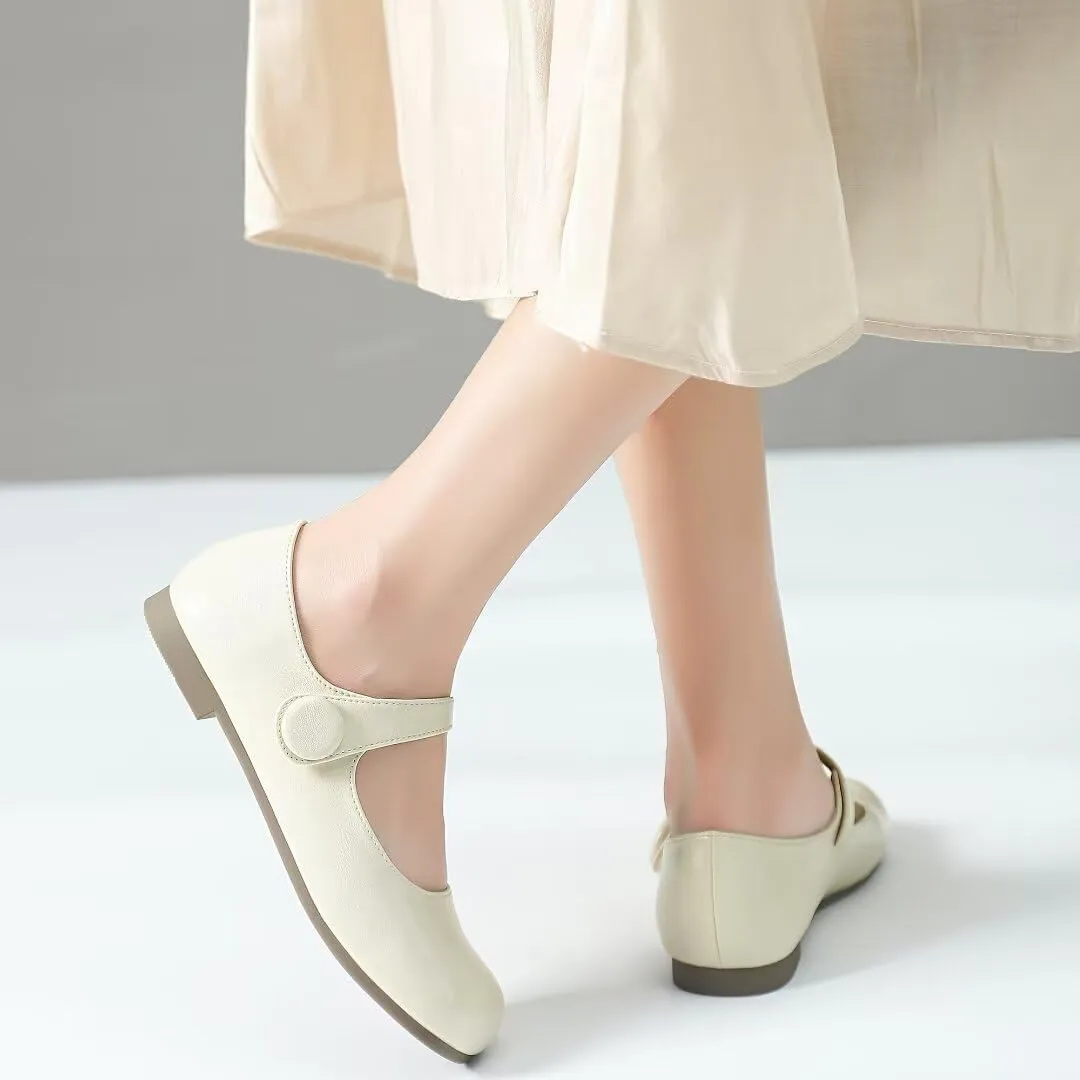TN TANGNEST Women's Flats Classical Square Toe One Line Strap Mary Jane Flats Soft Slip On Flats