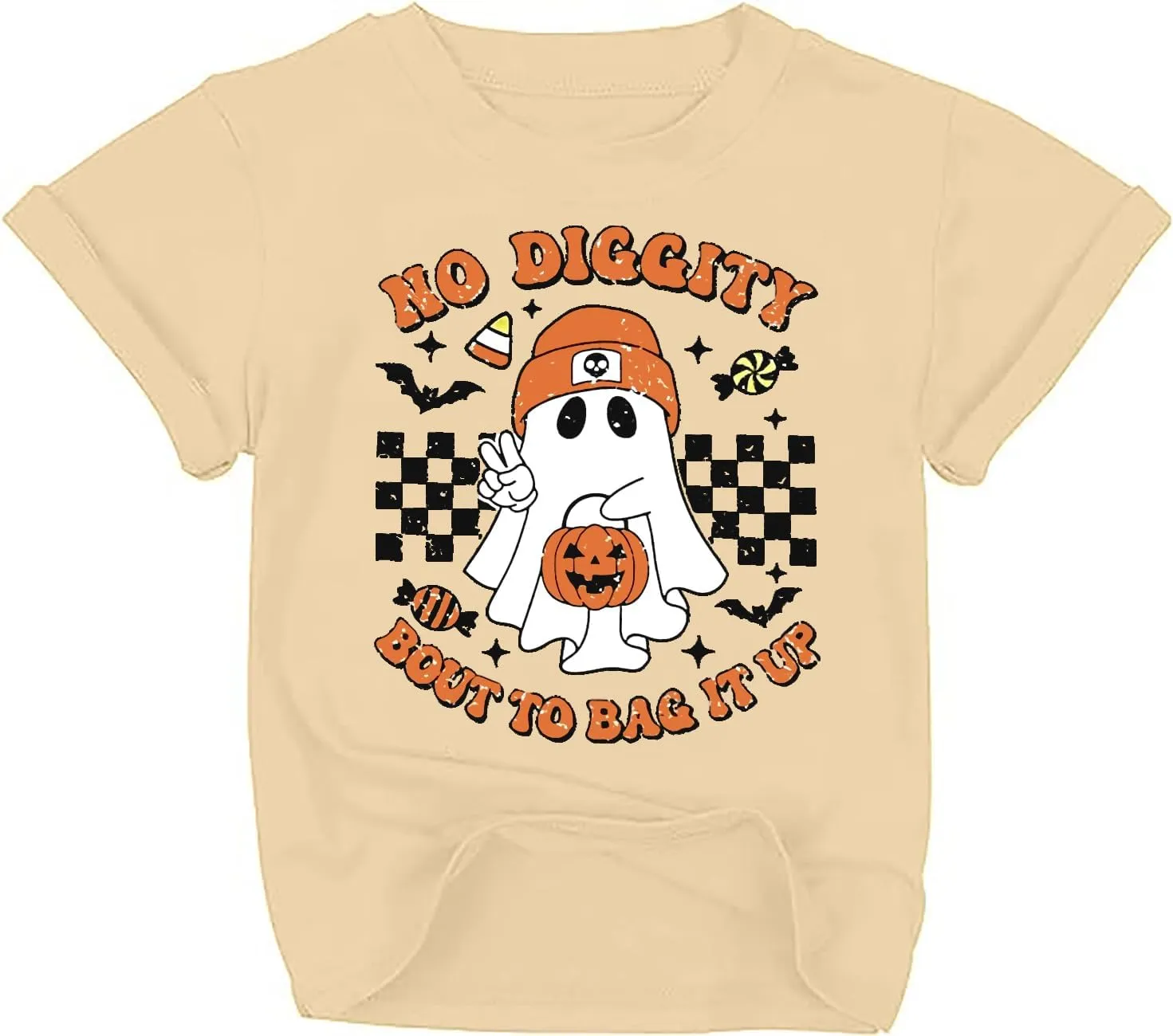 Toddler Boys Girls Halloween Ghost Shirt No Diggity Bout to Bag it Up Funny Letter Print T-Shirt Fall Holiday Tops