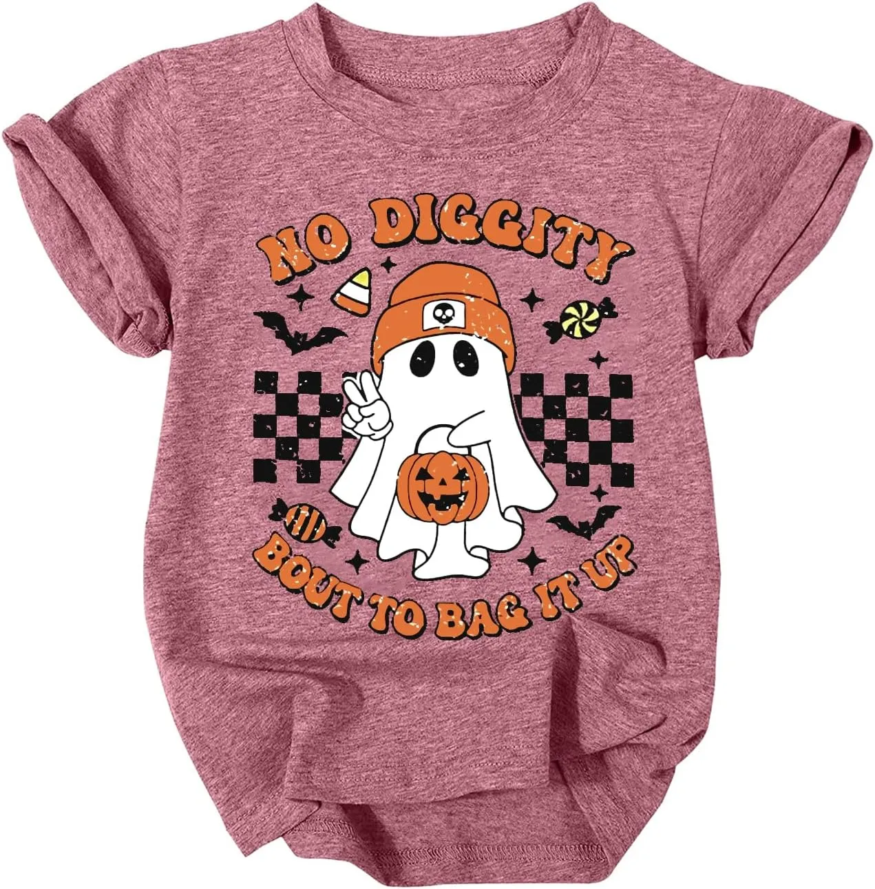 Toddler Boys Girls Halloween Ghost Shirt No Diggity Bout to Bag it Up Funny Letter Print T-Shirt Fall Holiday Tops