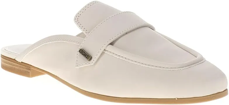 TOMS Womens Lynette Leather Mule Loafers Casual - White