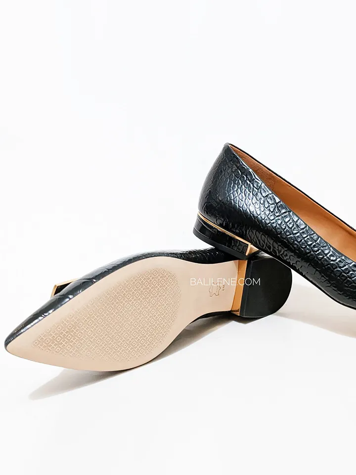 Tory Burch Gigi 20mm Pointed-Toe Flat Croco Embossed Black