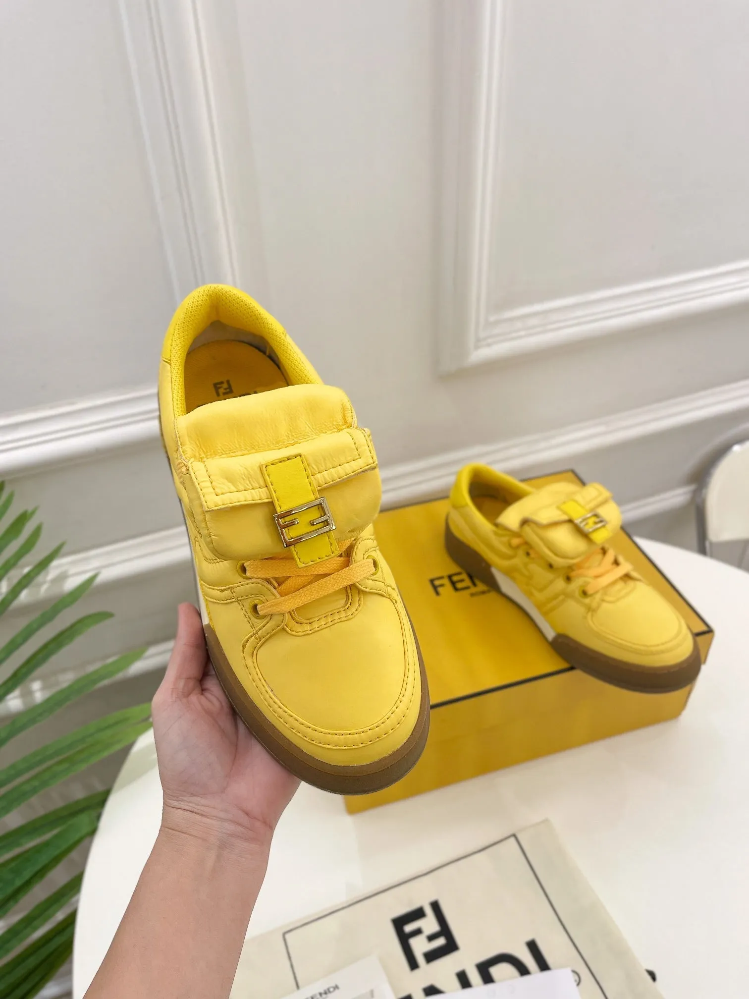 TRAINER FENDI SNEAKER Curated collection YELLOW CORN IN LAMBSKIN FENDI Friendly support