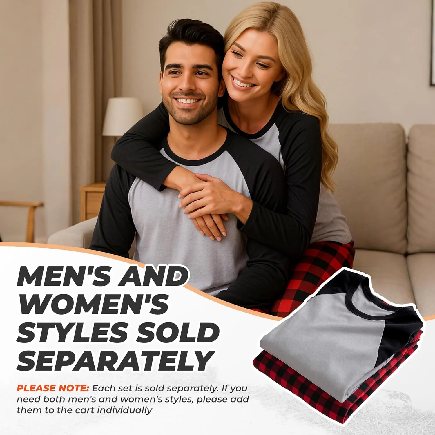 U2SKIIN Matching Pajamas for Couples Plaid Ultra Soft Pullover Pjs Set for Men and Women Warm Loungewear