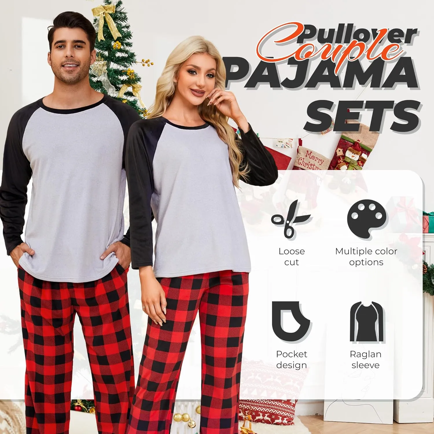 U2SKIIN Matching Pajamas for Couples Plaid Ultra Soft Pullover Pjs Set for Men and Women Warm Loungewear